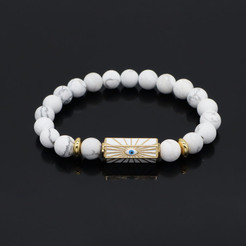 Natural Stone Bracelet Various Gemstone Cute Design Bohemia Eye Love Amour Enamel Charm Beads Elastic Bracelet For Women Jewelry