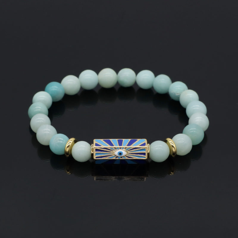 Natural Stone Bracelet Various Gemstone Cute Design Bohemia Eye Love Amour Enamel Charm Beads Elastic Bracelet For Women Jewelry