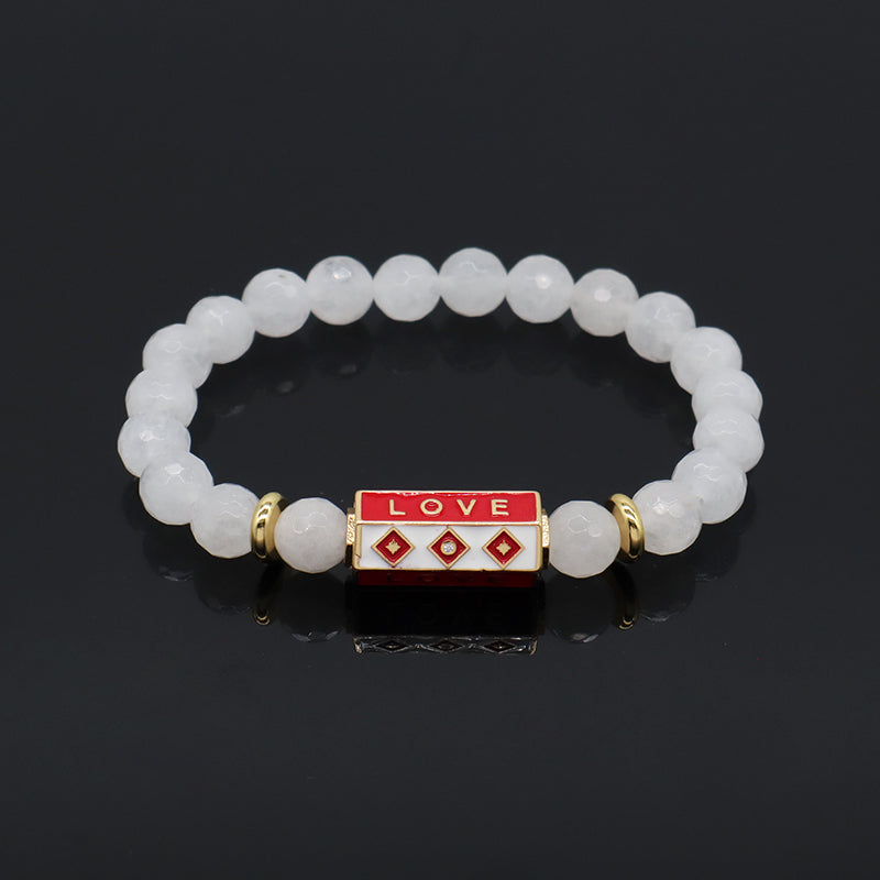 Natural Stone Bracelet Various Gemstone Cute Design Bohemia Eye Love Amour Enamel Charm Beads Elastic Bracelet For Women Jewelry
