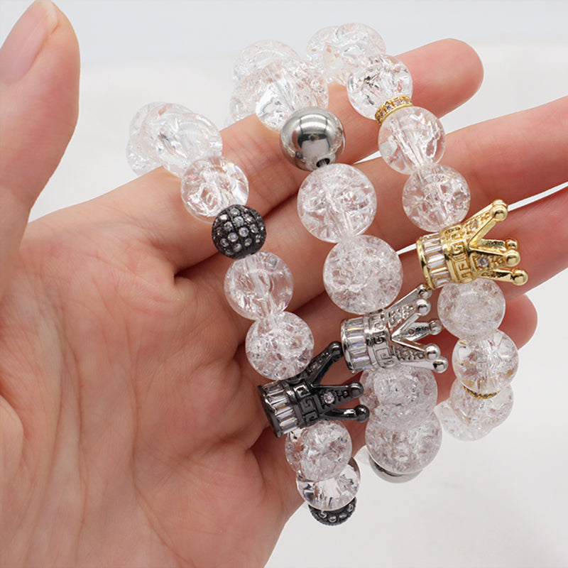 New Design Vintage Custom Stainless Steel Logo Gemstone CZ Crown Charm Healing Natural Agate Bead Macrame Bracelet For Women Men