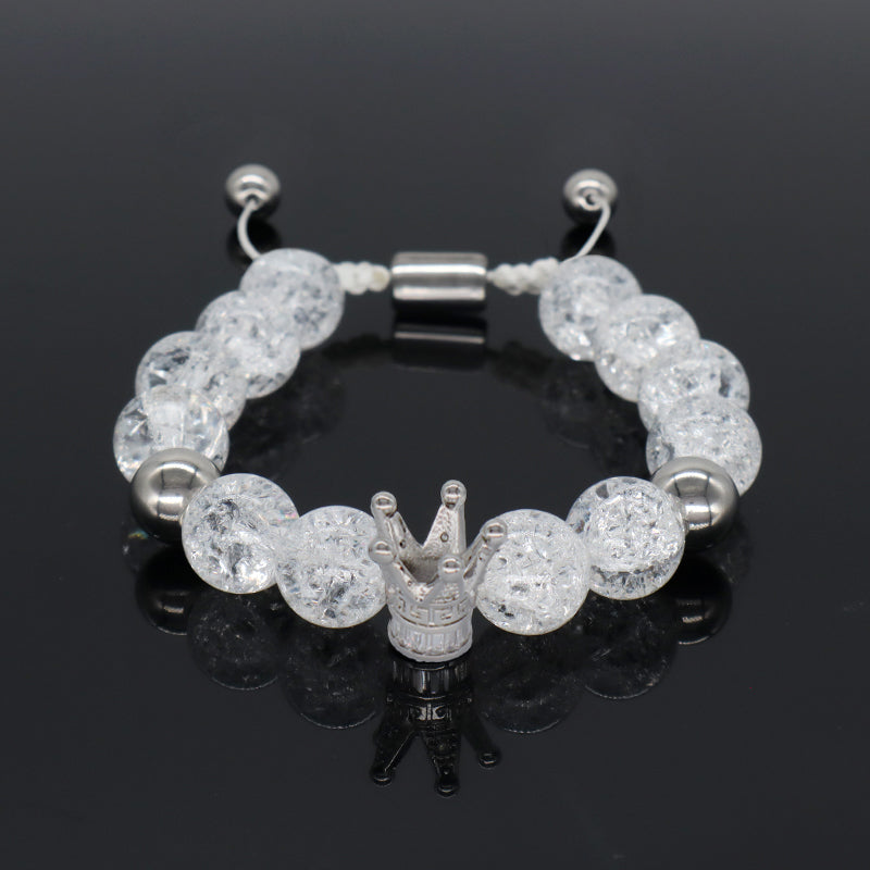 New Design Vintage Custom Stainless Steel Logo Gemstone CZ Crown Charm Healing Natural Agate Bead Macrame Bracelet For Women Men