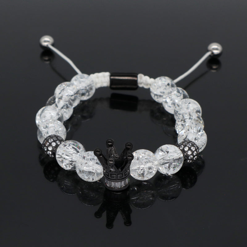 New Design Vintage Custom Stainless Steel Logo Gemstone CZ Crown Charm Healing Natural Agate Bead Macrame Bracelet For Women Men