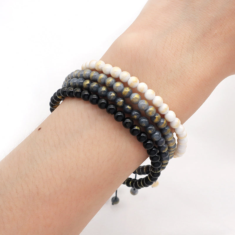 New Fashion Small Cute Custom Handmade 4mm Gemstone Natural Colorful Jade Beads Woven Macrame Bracelet Adjustable Women Men