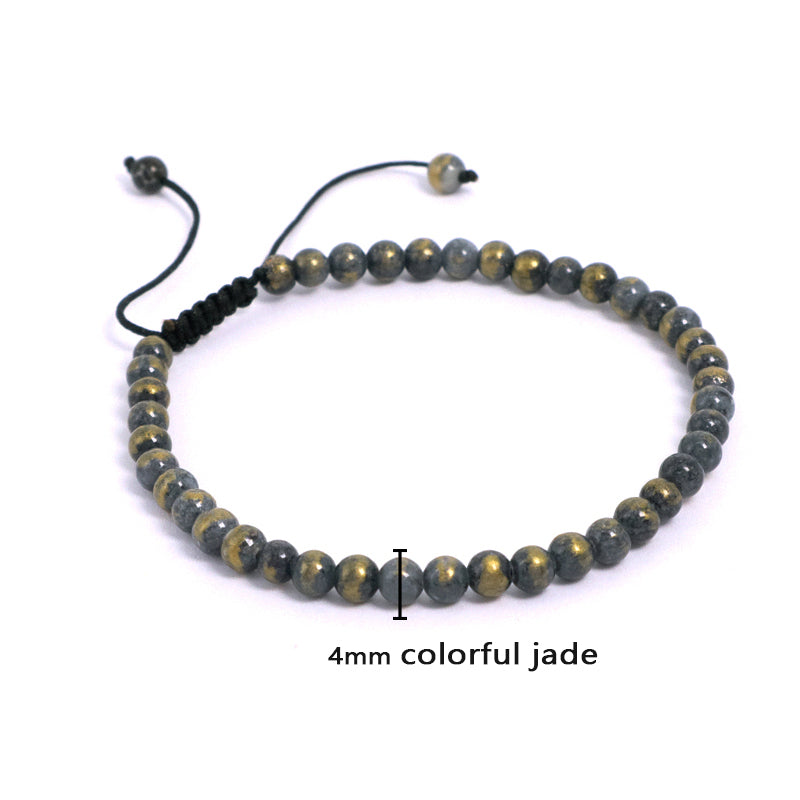 New Fashion Small Cute Custom Handmade 4mm Gemstone Natural Colorful Jade Beads Woven Macrame Bracelet Adjustable Women Men