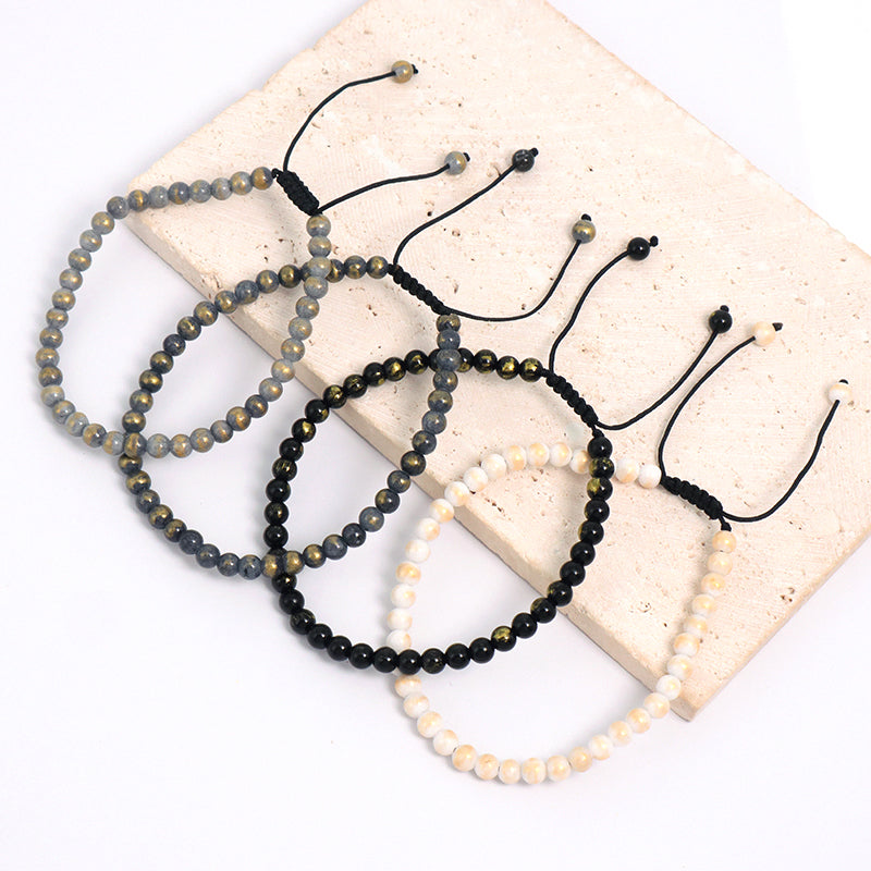 New Fashion Small Cute Custom Handmade 4mm Gemstone Natural Colorful Jade Beads Woven Macrame Bracelet Adjustable Women Men