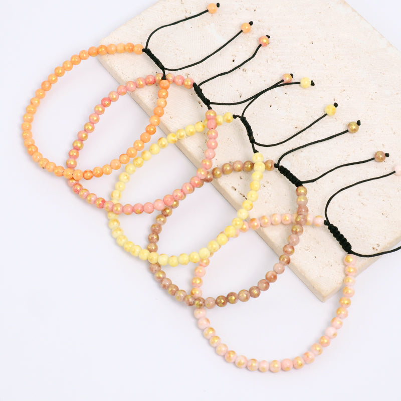 Wholesale New Fashion Custom Handmade Woven Natural Small Cute 4mm Colorful Jade Beads Macrame Adjustable Bracelet For Women