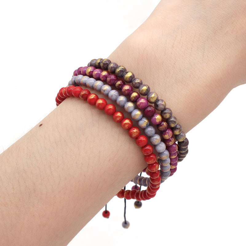 Adjustable Handmade OEM Factory Manufacture Custom 4mm Natural Colorful Jade Beads Woven Friendship Macrame Women Men Bracelet