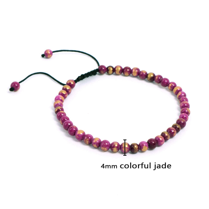 Adjustable Handmade OEM Factory Manufacture Custom 4mm Natural Colorful Jade Beads Woven Friendship Macrame Women Men Bracelet