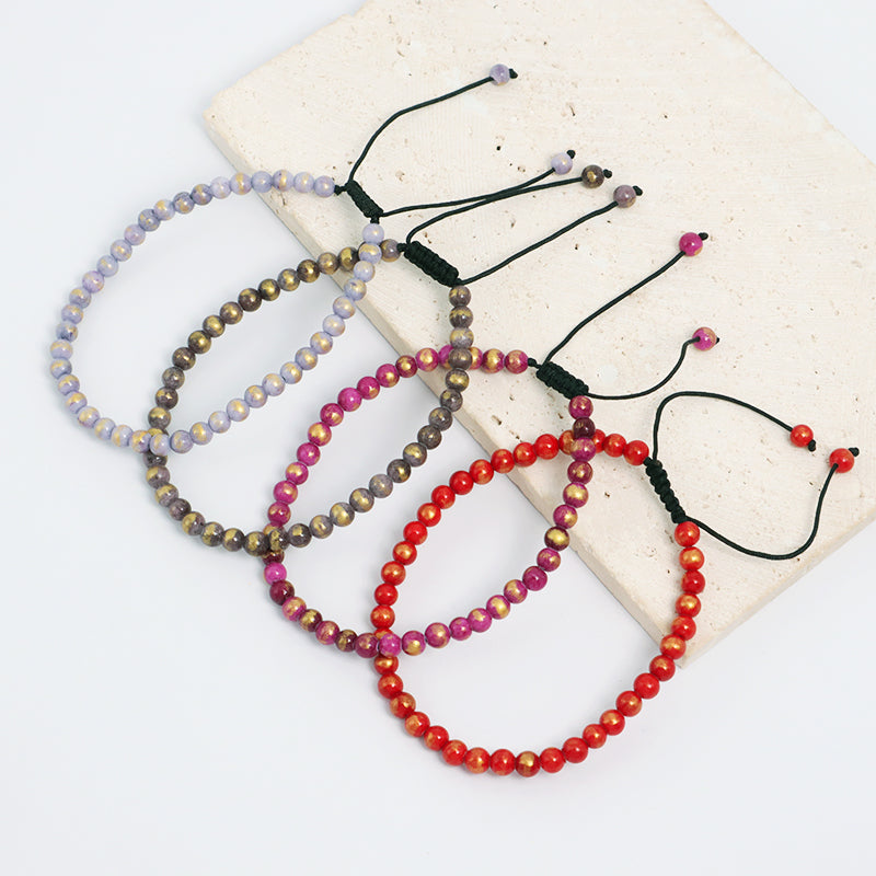 Adjustable Handmade OEM Factory Manufacture Custom 4mm Natural Colorful Jade Beads Woven Friendship Macrame Women Men Bracelet