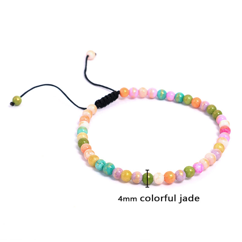 New Bulk Sale Fashion Handmade Customized Adjustable 4mm Natural Colorful Jade Beads Cord Braided Macrame Bracelet For Women Men