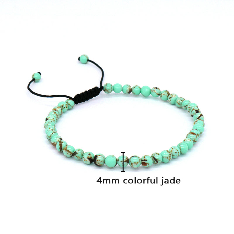 Custom Fashion Jewelry Adjustable Women Men Handmade Cord Braided 4mm Natural Colorful Jade Beads Macrame Friendship Bracelet