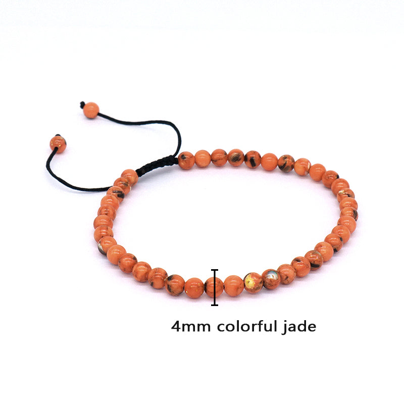 New Arrival Customized Fashion Handmade Adjustable Cord Braided Macrame 4mm Natural Colorful Jade Beads Bracelet For Women Men
