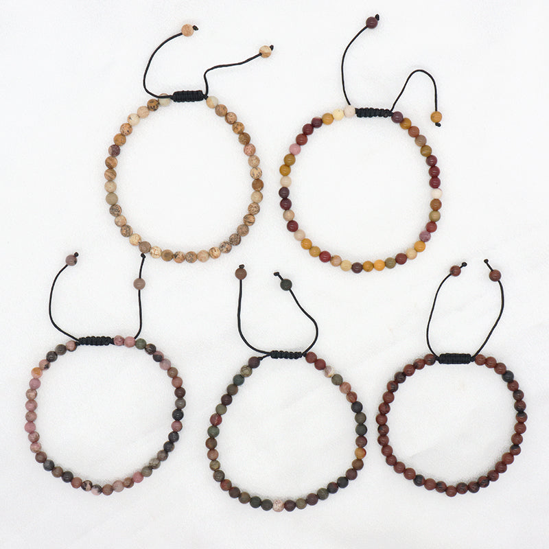 Various Simple Design Handmade Custom 4mm Natural Gemstone Stone Pictorial Stone Woven Friendship Macrame Bracelet Men Women