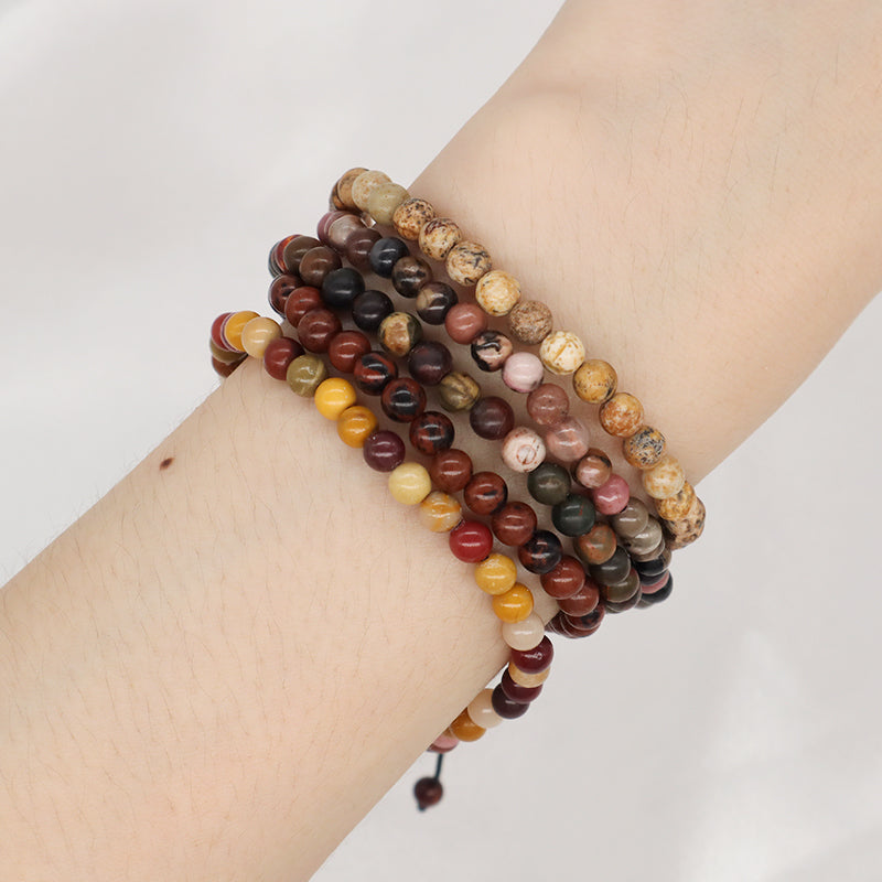 Various Simple Design Handmade Custom 4mm Natural Gemstone Stone Pictorial Stone Woven Friendship Macrame Bracelet Men Women