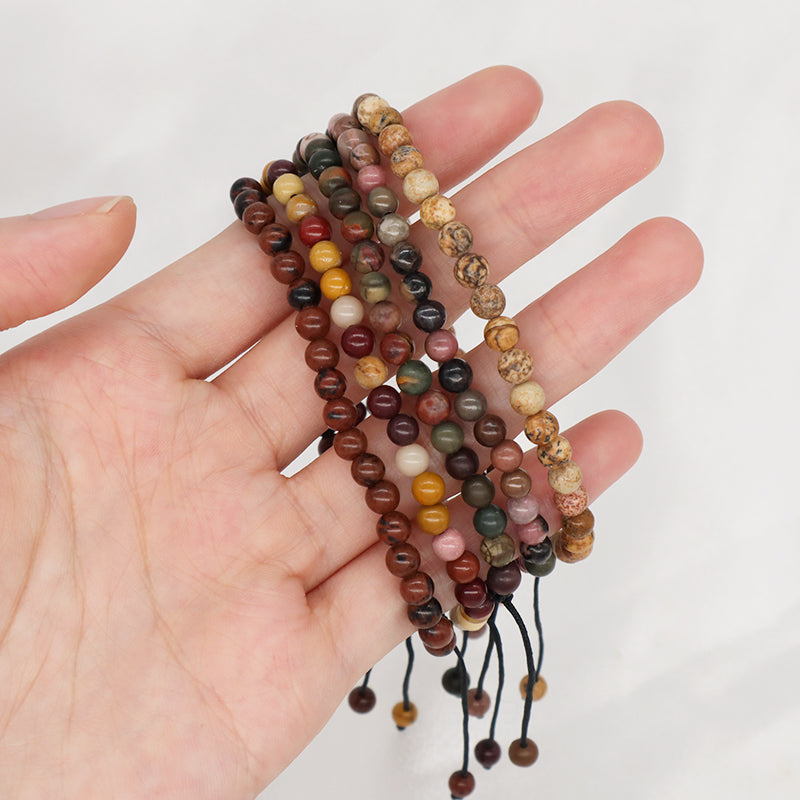 Various Simple Design Handmade Custom 4mm Natural Gemstone Stone Pictorial Stone Woven Friendship Macrame Bracelet Men Women