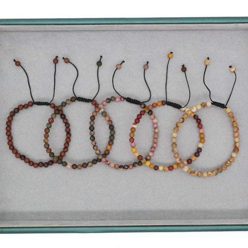 Various Simple Design Handmade Custom 4mm Natural Gemstone Stone Pictorial Stone Woven Friendship Macrame Bracelet Men Women