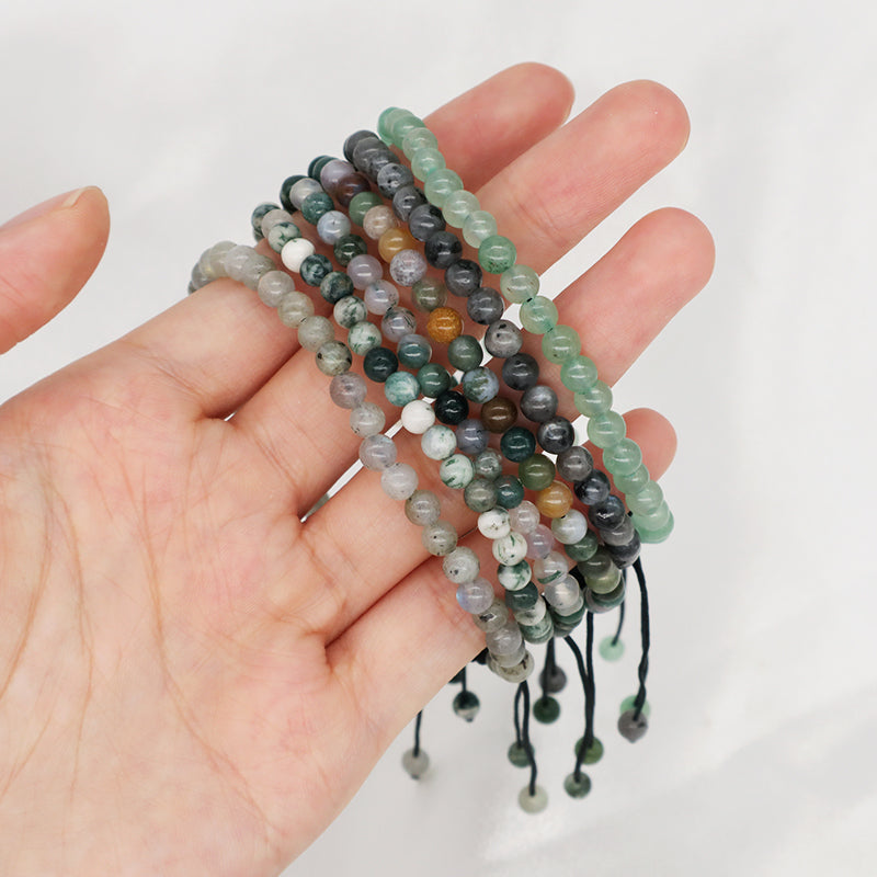 New Design Wholesale Gemstone Jewelry Indian Agate Moss Agate Beads Natural Stone Handmade Custom Macrame Bracelet For Women