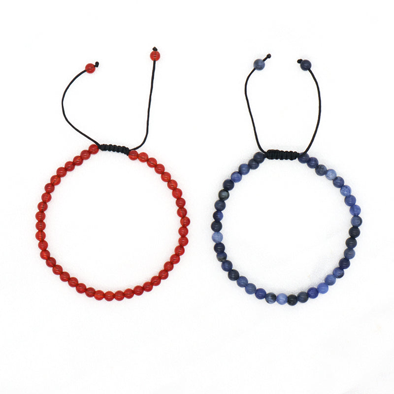 Natural Stone Customized Handmade Red Agate Blue-vein Stone Beads Braided Friendship Macrame Adjustable Bracelet Women Jewelry