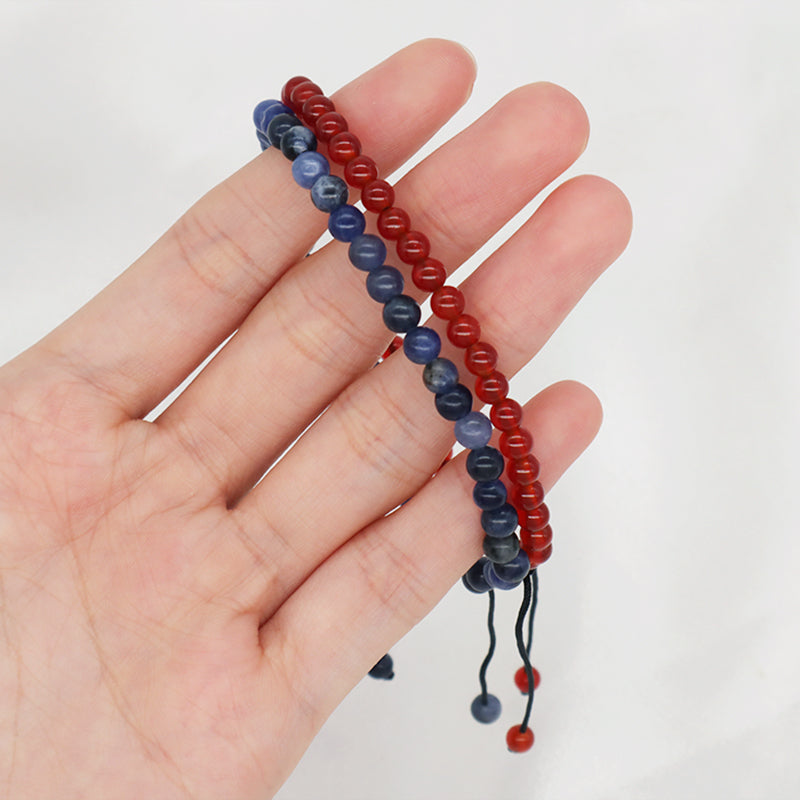 Natural Stone Customized Handmade Red Agate Blue-vein Stone Beads Braided Friendship Macrame Adjustable Bracelet Women Jewelry