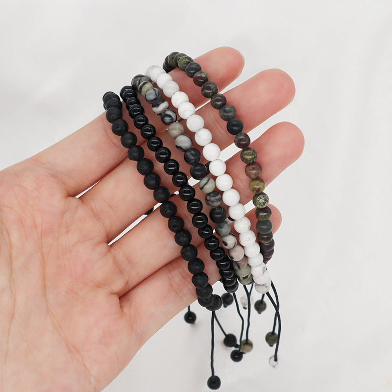 Wholesale Handmade Custom 4mm Gemstone Black Onyx Beads Bracelet Natural Woven Macrame black lava stone Bracelet For Women Men