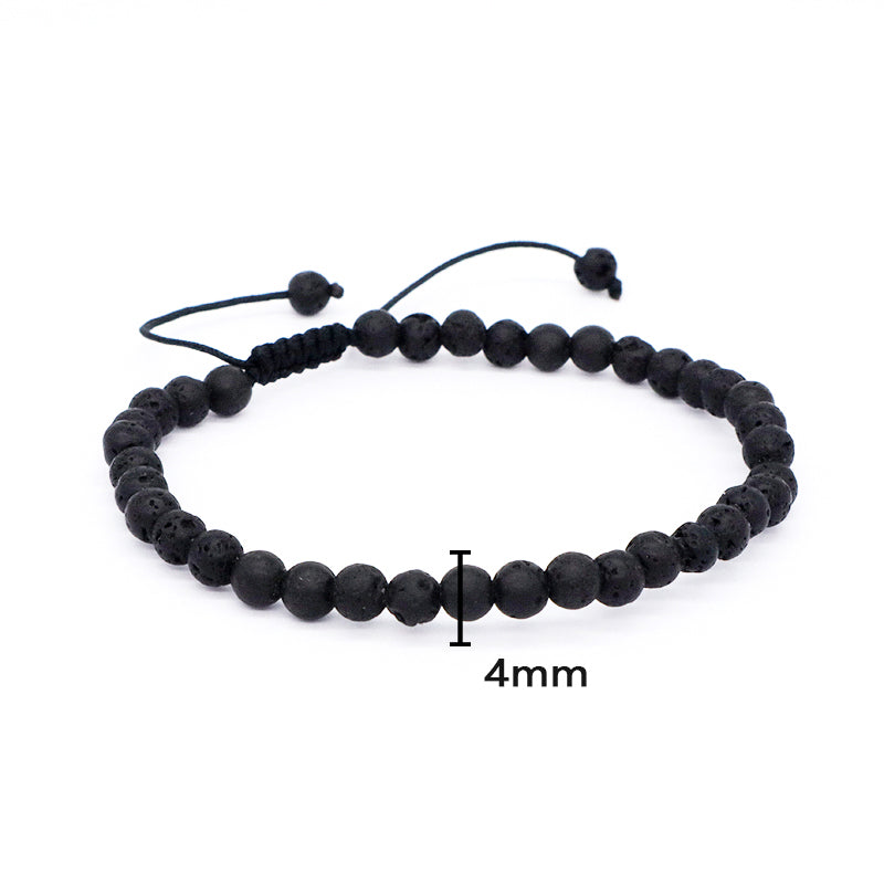 Wholesale Handmade Custom 4mm Gemstone Black Onyx Beads Bracelet Natural Woven Macrame black lava stone Bracelet For Women Men