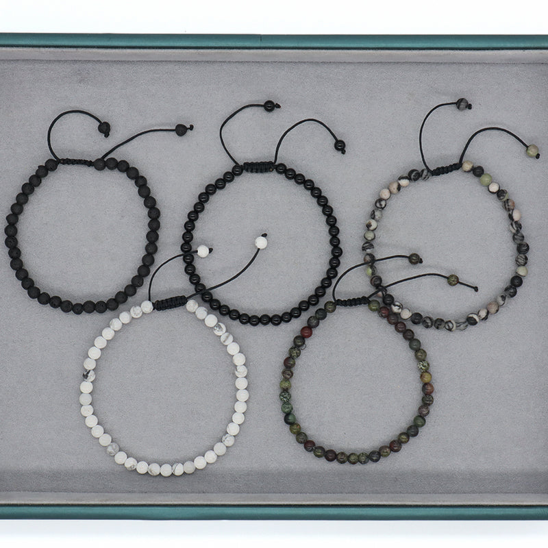 Wholesale Handmade Custom 4mm Gemstone Black Onyx Beads Bracelet Natural Woven Macrame black lava stone Bracelet For Women Men