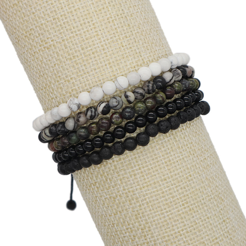 Wholesale Handmade Custom 4mm Gemstone Black Onyx Beads Bracelet Natural Woven Macrame black lava stone Bracelet For Women Men