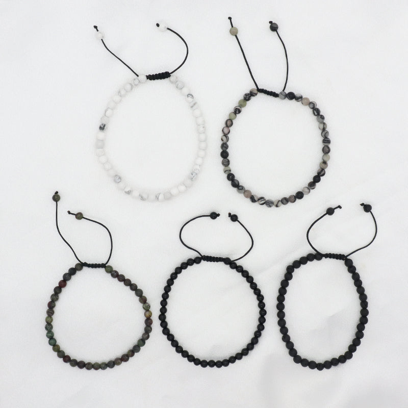 Wholesale Handmade Custom 4mm Gemstone Black Onyx Beads Bracelet Natural Woven Macrame black lava stone Bracelet For Women Men