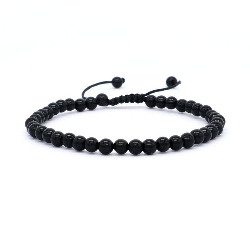 Wholesale Handmade Custom 4mm Gemstone Black Onyx Beads Bracelet Natural Woven Macrame black lava stone Bracelet For Women Men