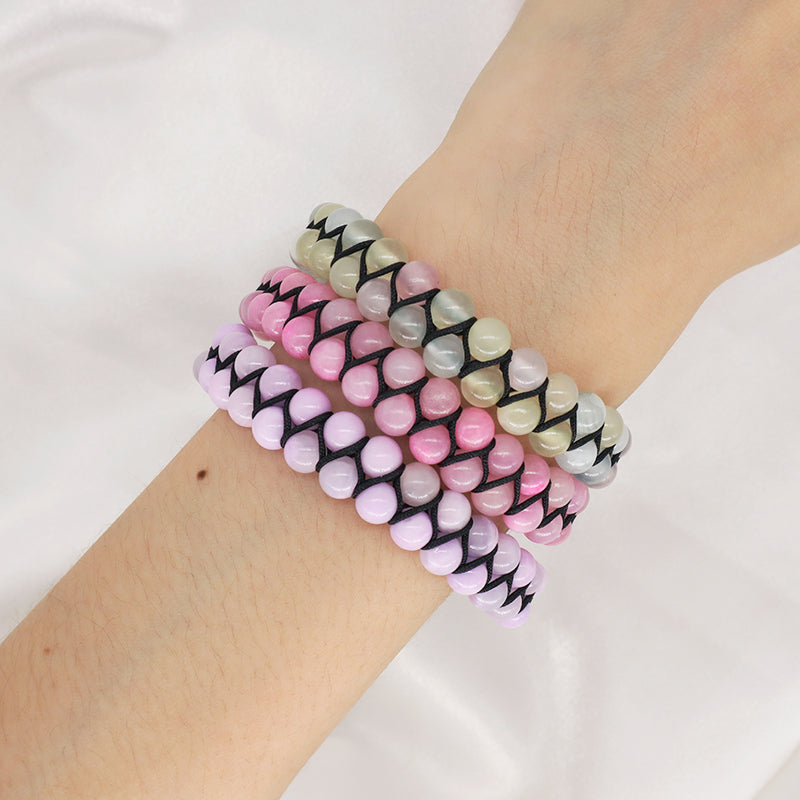 Friendship Handmade Woven Cord Custom Stainless Steel Logo 6mm Natural Colorful Jade Bead Gemstone Double Layer Macrame Bracelet