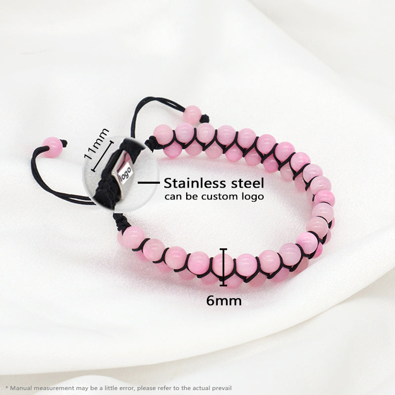 Friendship Handmade Woven Cord Custom Stainless Steel Logo 6mm Natural Colorful Jade Bead Gemstone Double Layer Macrame Bracelet