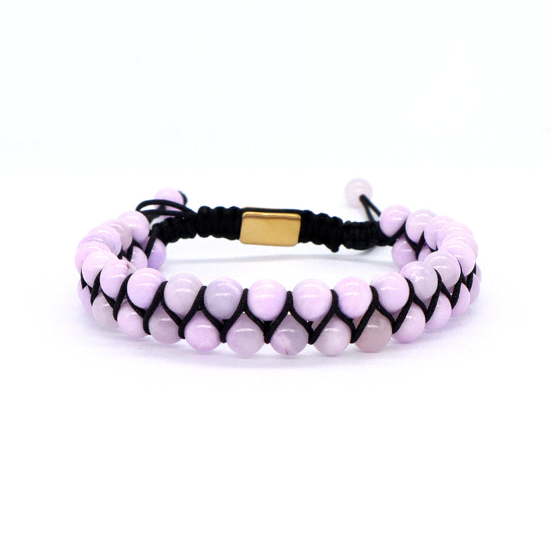 Friendship Handmade Woven Cord Custom Stainless Steel Logo 6mm Natural Colorful Jade Bead Gemstone Double Layer Macrame Bracelet