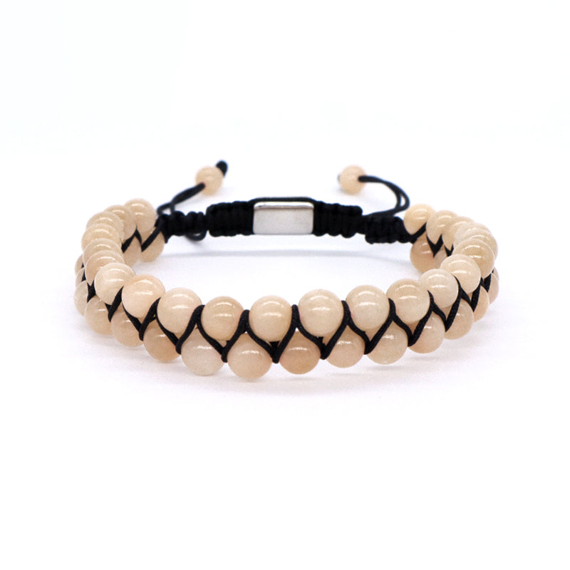 Custom Stainless Steel Logo Handmade Woven Cord 6mm Natural Colorful Jade Gemstone Double Layer Macrame mens tiger eyes Bracelet