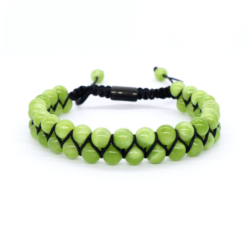 OEM Handmade Wholesale Customized Stainless Steel Logo 6mm Natural Colorful Jade Agate Pine Bead Macrame Double Layer Bracelet