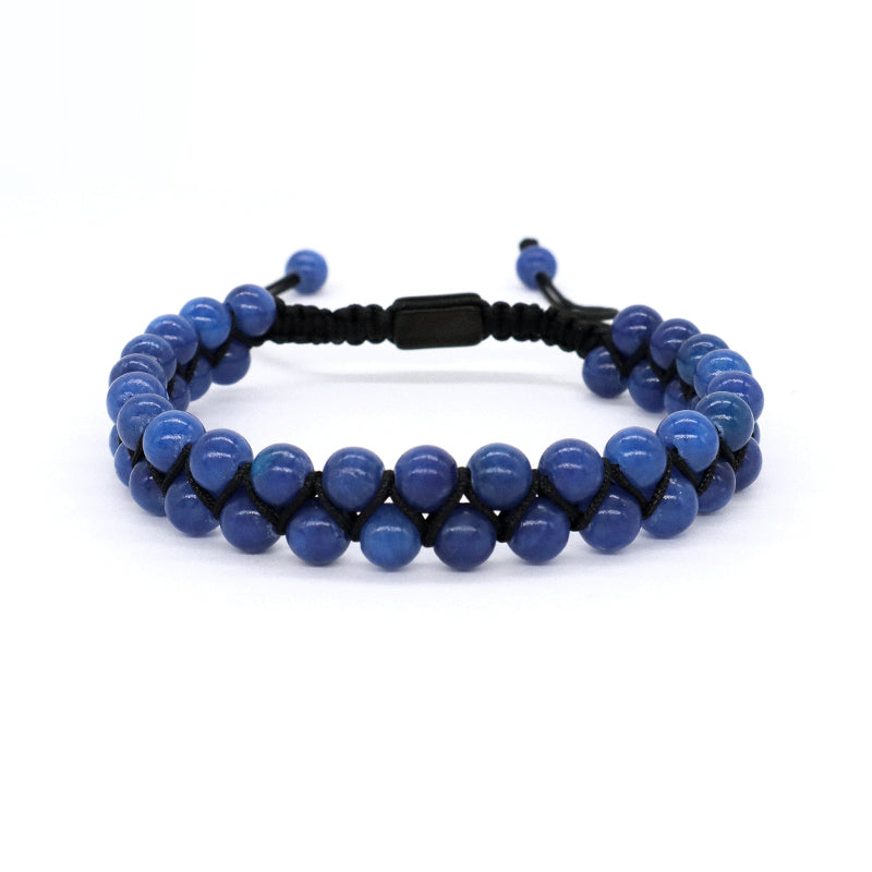 Custom Mens Women Stainless Steel Logo Handmade Woven Double Layer Macrame 6mm Colorful Jade Natural Lapis Turquoise Bracelet