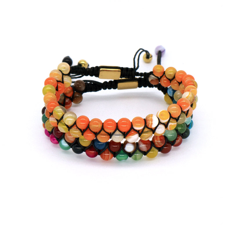 Factory Make Handmade Customize Stainless Steel Logo 6mm Real Natural Stone Agate Bead Jewelry Men Women Macrame Custom Bracelet