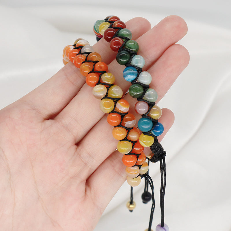Factory Make Handmade Customize Stainless Steel Logo 6mm Real Natural Stone Agate Bead Jewelry Men Women Macrame Custom Bracelet