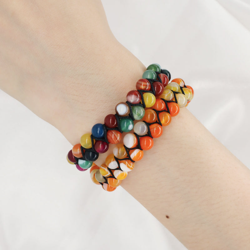 Factory Make Handmade Customize Stainless Steel Logo 6mm Real Natural Stone Agate Bead Jewelry Men Women Macrame Custom Bracelet