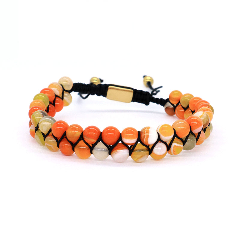 Factory Make Handmade Customize Stainless Steel Logo 6mm Real Natural Stone Agate Bead Jewelry Men Women Macrame Custom Bracelet