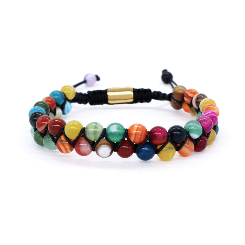 Factory Make Handmade Customize Stainless Steel Logo 6mm Real Natural Stone Agate Bead Jewelry Men Women Macrame Custom Bracelet