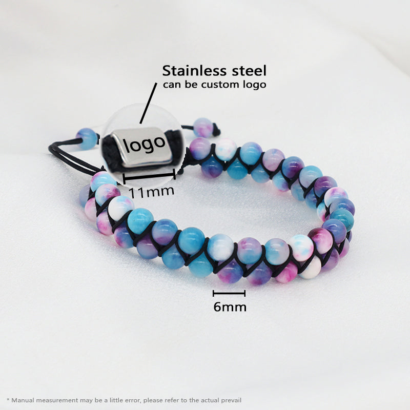 High Quality Double Layer Natural Stone 6mm Colorful Jade Beads Stainless Steel Logo Custom Woven Macrame Bracelet For Men Women
