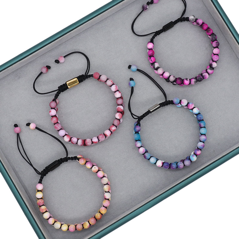 High Quality Double Layer Natural Stone 6mm Colorful Jade Beads Stainless Steel Logo Custom Woven Macrame Bracelet For Men Women