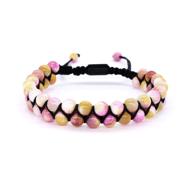 High Quality Double Layer Natural Stone 6mm Colorful Jade Beads Stainless Steel Logo Custom Woven Macrame Bracelet For Men Women