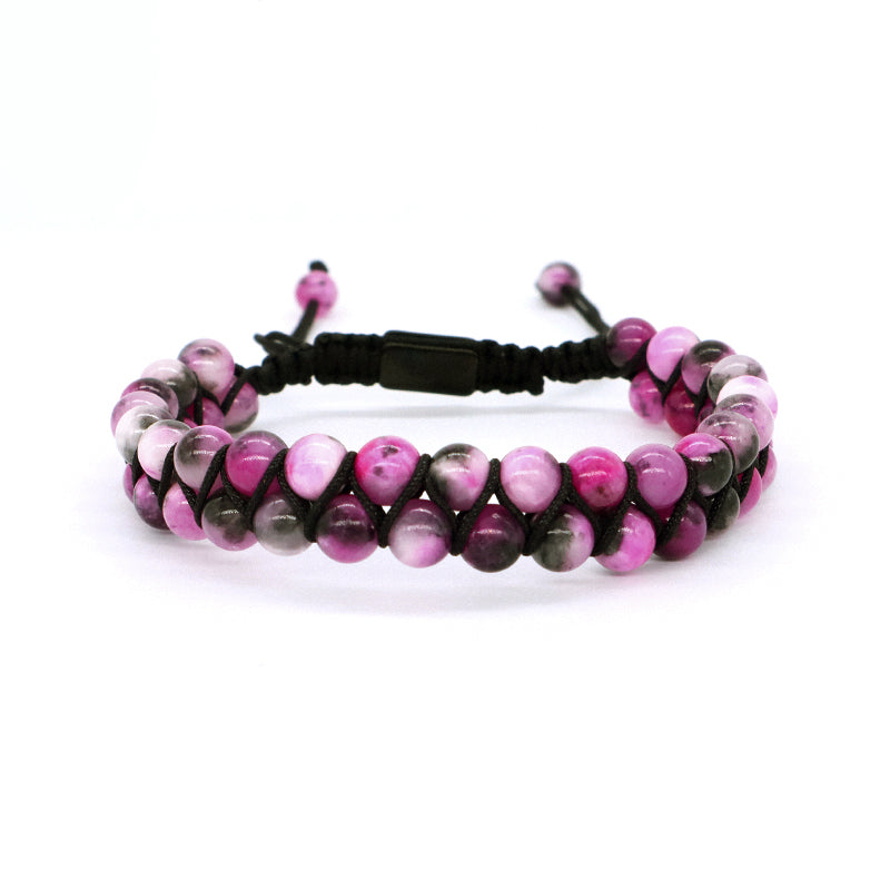 High Quality Double Layer Natural Stone 6mm Colorful Jade Beads Stainless Steel Logo Custom Woven Macrame Bracelet For Men Women