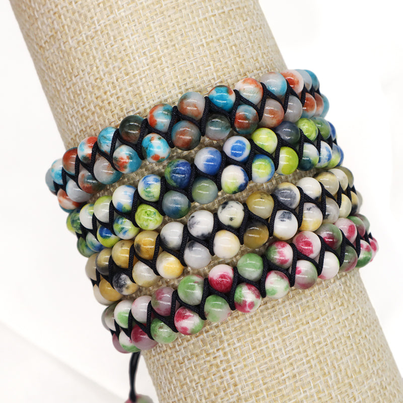 New Color Women Men 6mm Colorful Jade Beads Natural Stone Gemstone Stainless Steel Custom Logo Woven Macrame Adjustable Bracelet