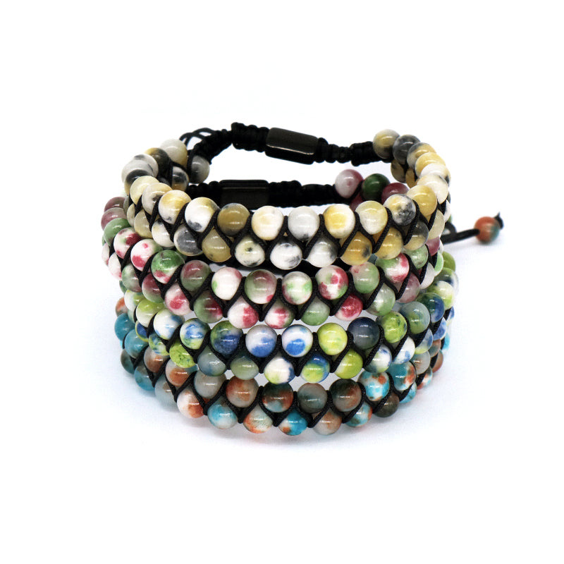 New Color Women Men 6mm Colorful Jade Beads Natural Stone Gemstone Stainless Steel Custom Logo Woven Macrame Adjustable Bracelet