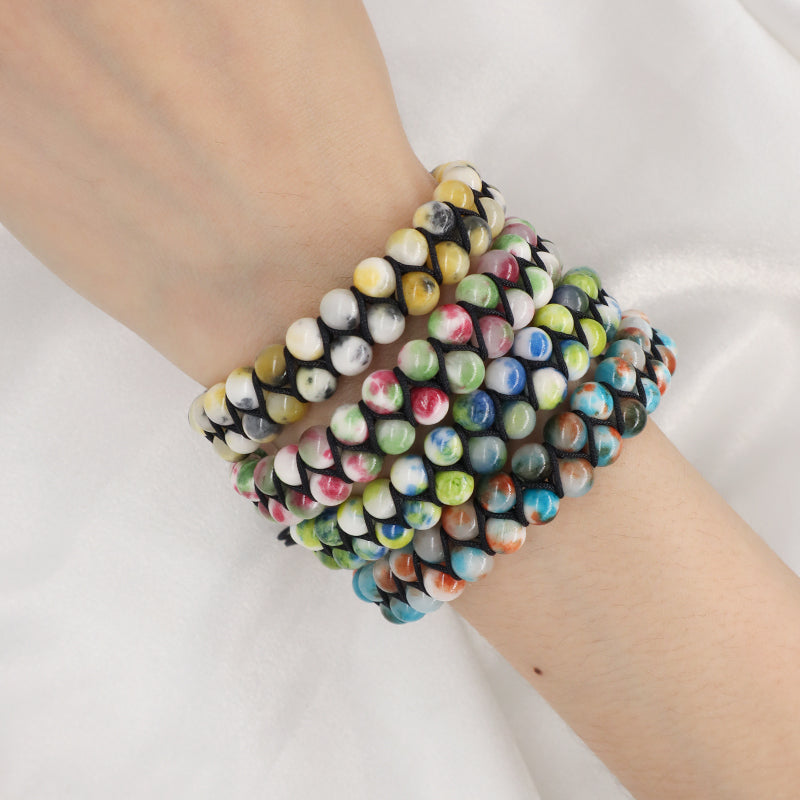 New Color Women Men 6mm Colorful Jade Beads Natural Stone Gemstone Stainless Steel Custom Logo Woven Macrame Adjustable Bracelet