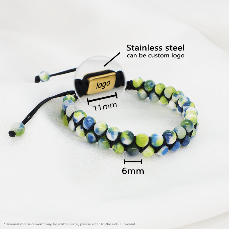 New Color Women Men 6mm Colorful Jade Beads Natural Stone Gemstone Stainless Steel Custom Logo Woven Macrame Adjustable Bracelet