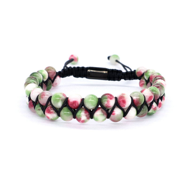 New Color Women Men 6mm Colorful Jade Beads Natural Stone Gemstone Stainless Steel Custom Logo Woven Macrame Adjustable Bracelet