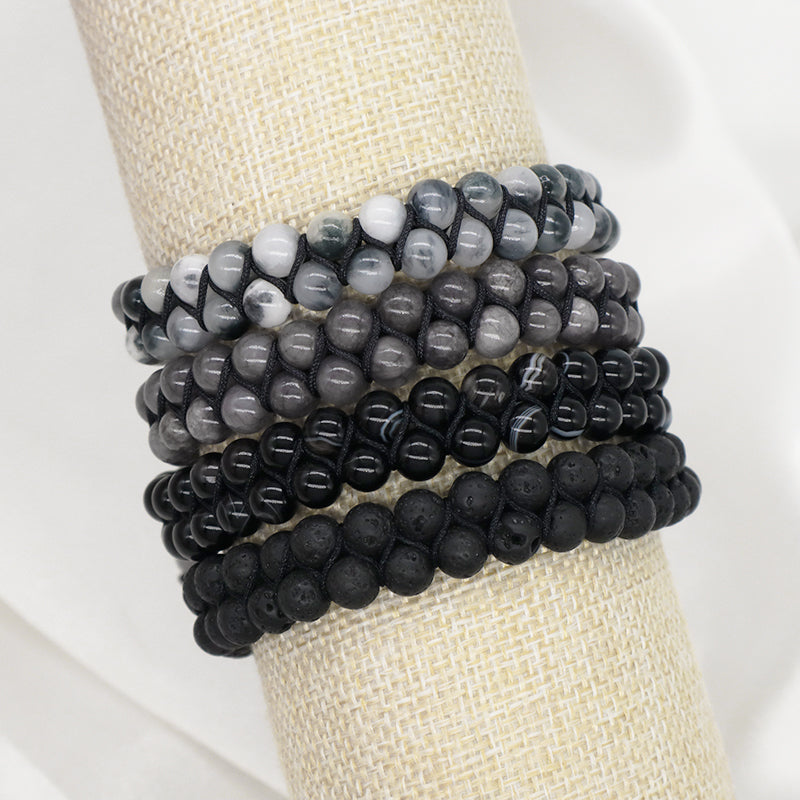 Double Layer Handmade Custom Stainless Steel Logo Woven Macrame Natural Stone 6mm Colorful Jade Agate Lava Beads Men Bracelet